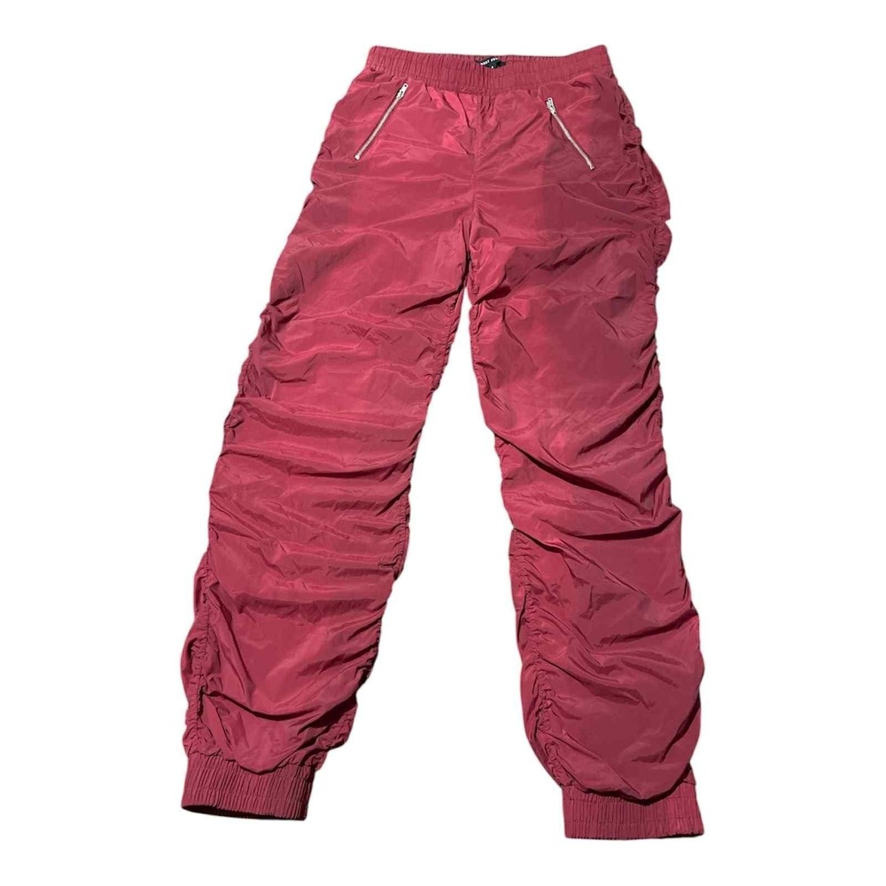 Almost Famous Pants‎ Womens Large Pink Jogger Zip Pockets Ruched Elastic Cuffs